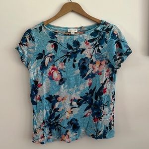 Blue Floral J Jill Short Sleeve Linen Shirt